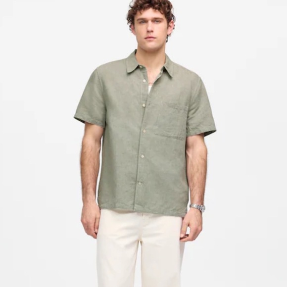 Nwot Madewell Sage Button-Up Short-Sleeve Shirt in Cotton-Linen Blend - Picture 2 of 6